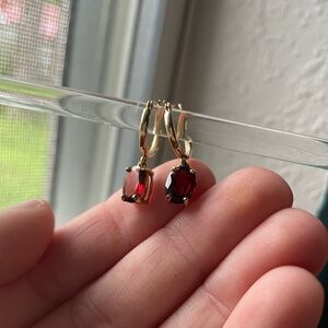 10k Garnet Gold Hoop Drop Earrings